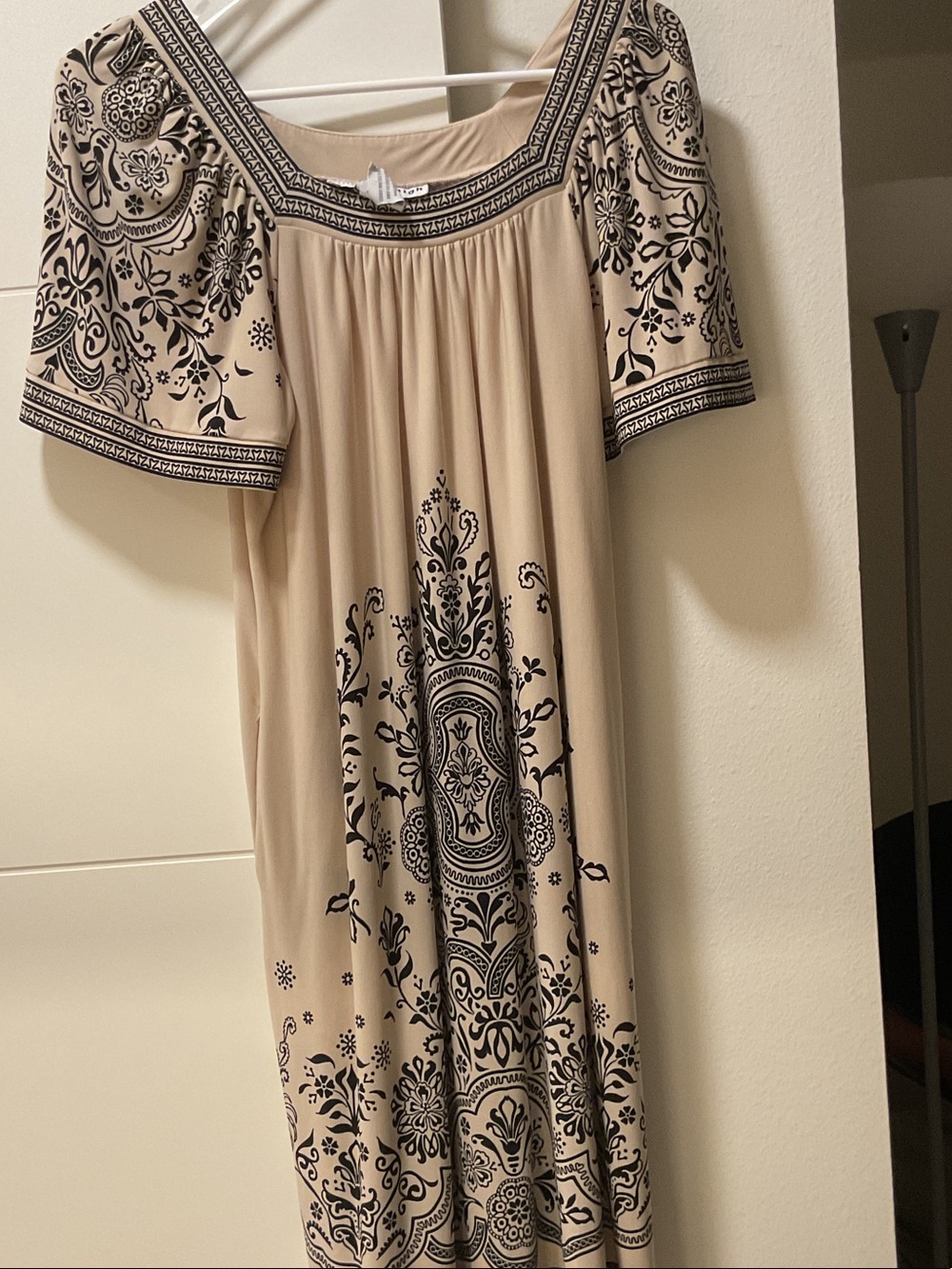 madison leigh Cream Dress with Black Geometric Trim
